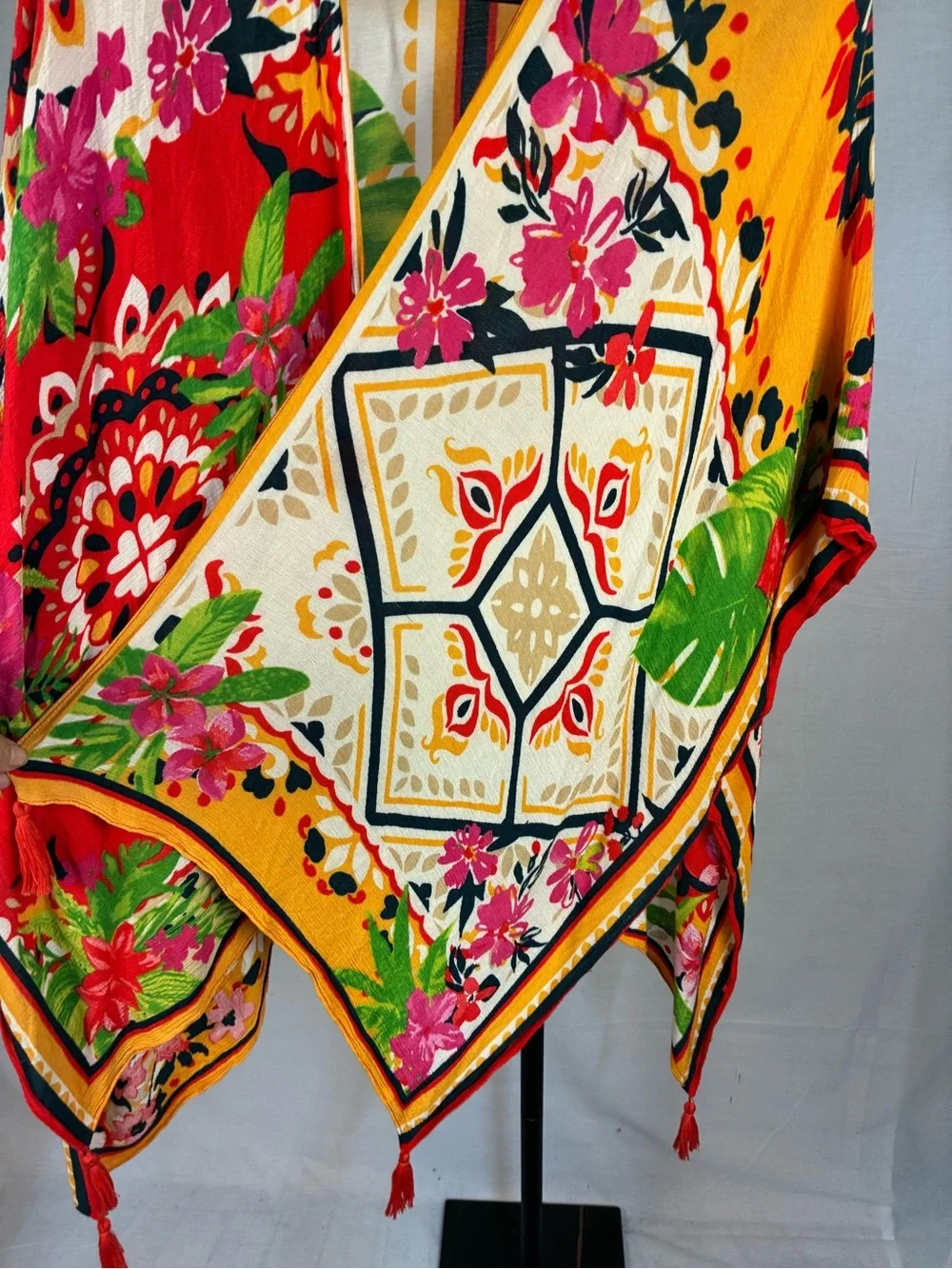 Nine West Bright Floral Tasseled Poncho OS